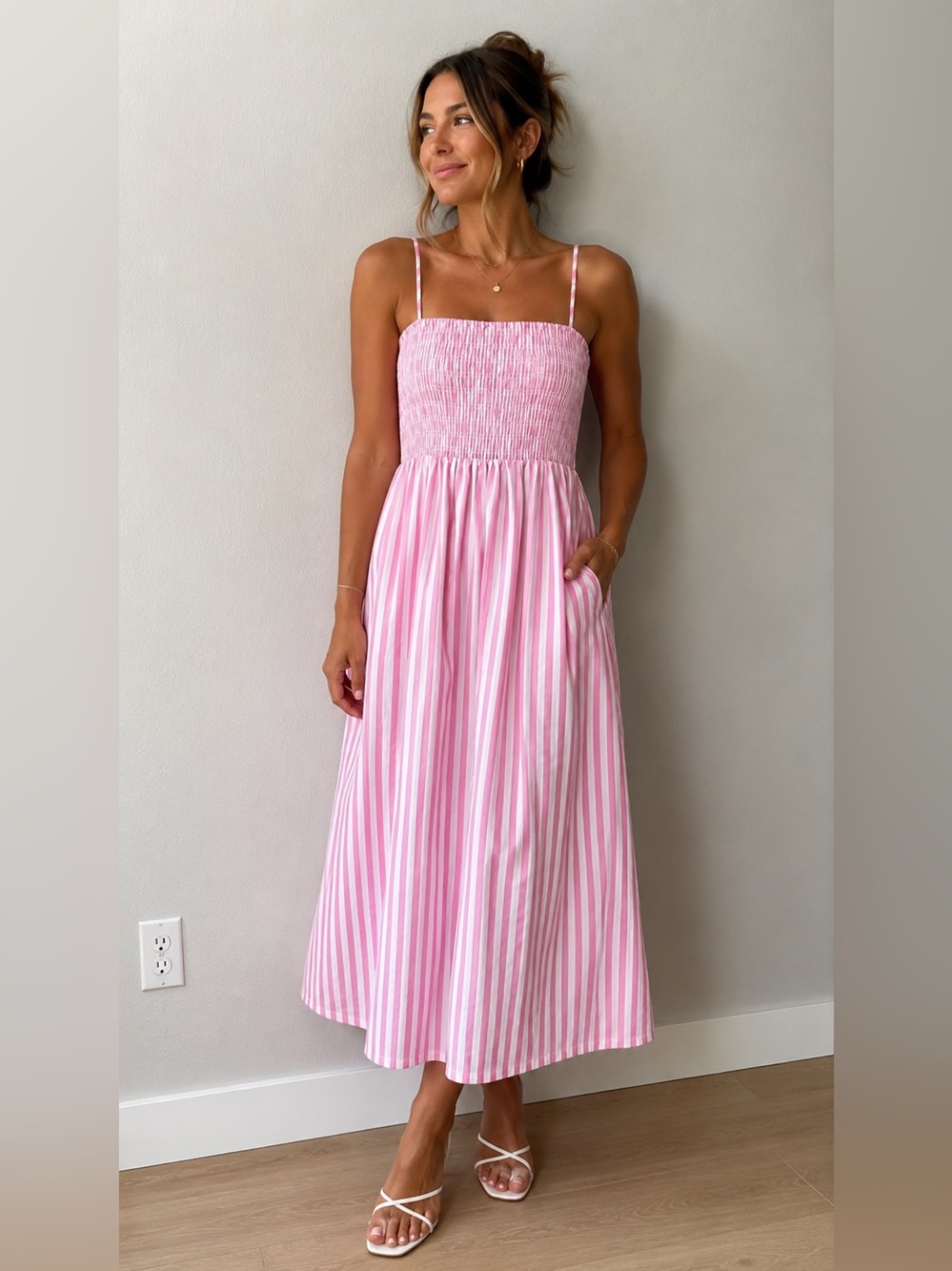 Gianni Bini Pink and White Striped Maxi Dress